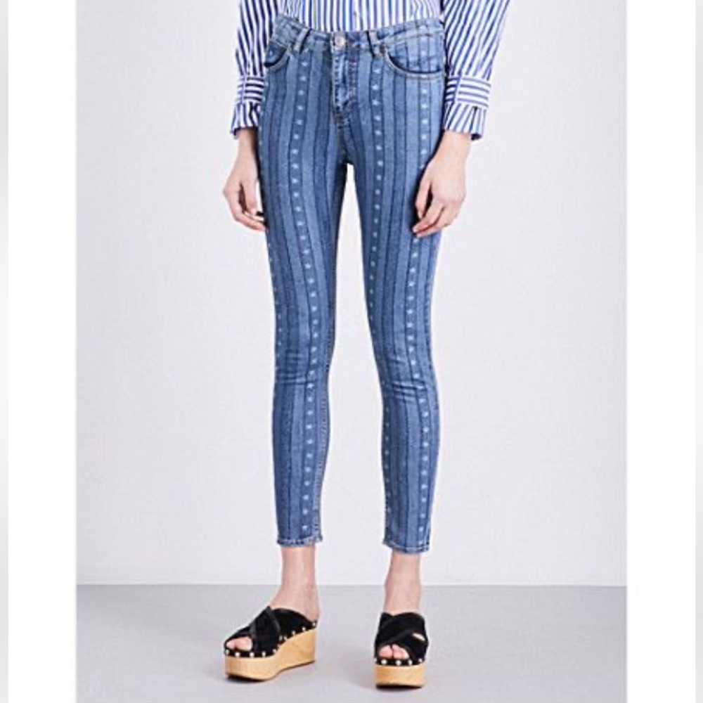 SANDRO Paris Star-print Skinny Mid-rise Jeans In Blue Ladies 34 or US 2 - Picture 13 of 13